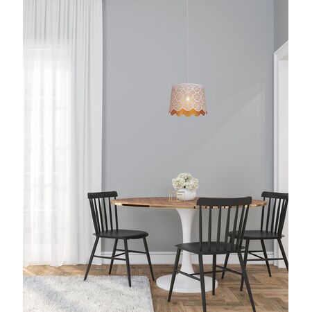 PENDANT ES 60W Wh w/Gold Interior Iron SLANTED w/Flower Pattern OD350 x H250 mm