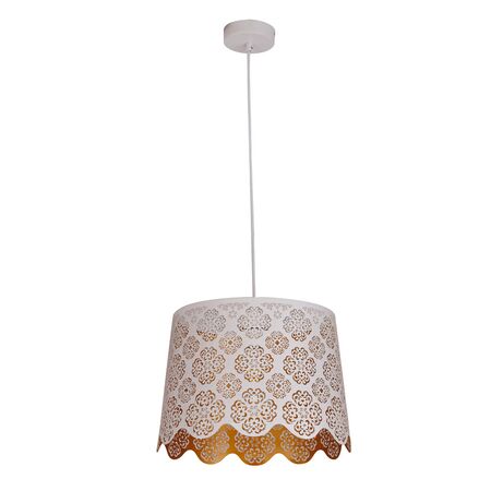 PENDANT ES 60W Blk w/Gold Interior Iron SLANTED w/Flower Pattern OD350 x H250 mm