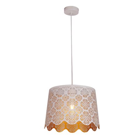 PENDANT ES 60W Wh w/Gold Interior Iron SLANTED w/Flower Pattern OD350 x H250 mm