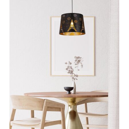 PENDANT ES 60W Wh w/Gold Interior Iron SLANTED w/Eiffel Tower Pattern OD350 x H250 mm