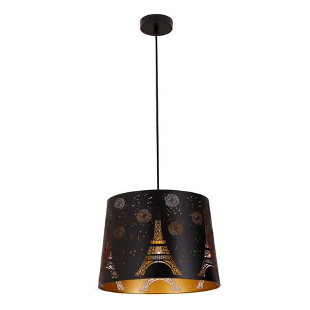 PENDANT ES 60W Wh w/Gold Interior Iron SLANTED w/Eiffel Tower Pattern OD350 x H250 mm