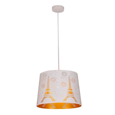 PENDANT ES 60W Wh w/Gold Interior Iron SLANTED w/Eiffel Tower Pattern OD350 x H250 mm