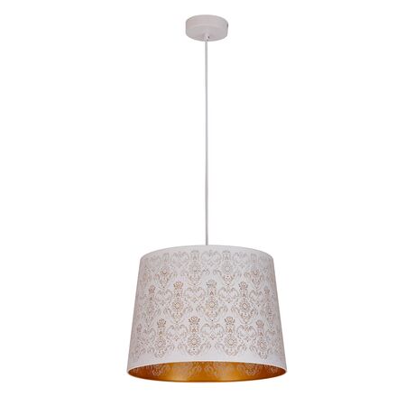 PENDANT ES 60W Wh w/Gold Interior Iron SLANTED w/Fleur Pattern OD350 x H250 mm