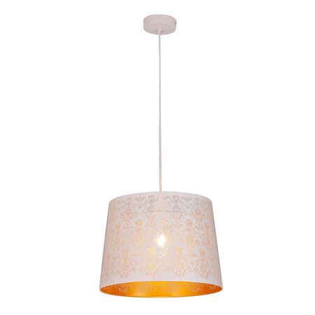 PENDANT ES 60W Blk w/Gold Interior Iron SLANTED w/Fleur Pattern OD350 x H250 mm