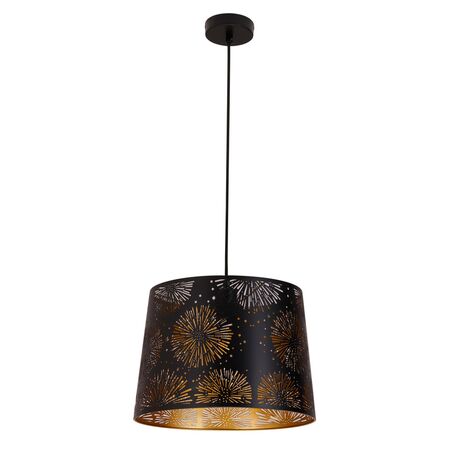 PENDANT ES 60W Blk w/Gold Interior Iron SLANTED w/Starburst Pattern OD350 x H250 mm
