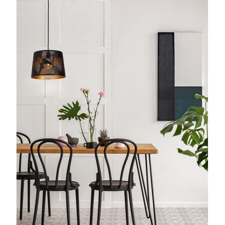 PENDANT ES 60W Blk w/Gold Interior Iron SLANTED w/Maple Leaf Pattern OD350 x H250 mm