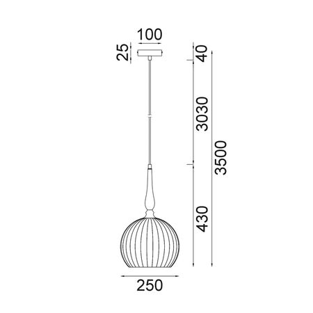 PENDANT ES 72W Small Frosted Wine Glass Ribbed w/BLK Highlight OD200 x H380mm