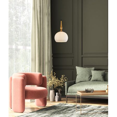 PENDANT ES 72W Large Frosted Wine Glass Ribbed w/Brass Highlight OD250 x H430mm