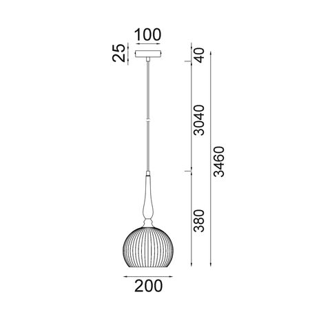 PENDANT ES 72W Large Frosted Wine Glass Ribbed w/Brass Highlight OD250 x H430mm