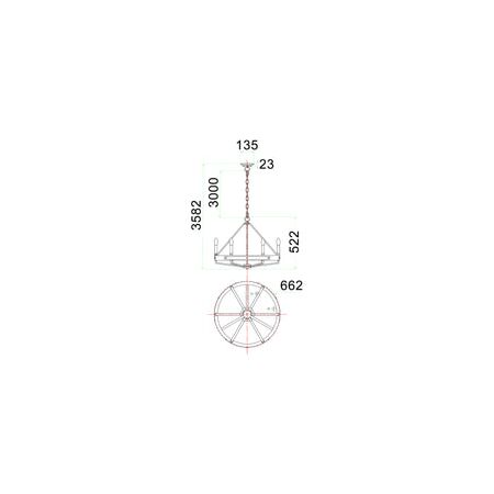 PENDANT SESx6 Small OD662mm Candelabra Natural Wood & Oil Rubbed Bronze Hardware