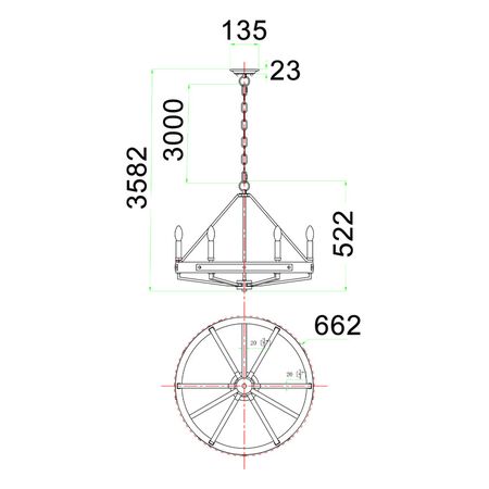 PENDANT SESx6 Small OD662mm Candelabra Medium Oak Wood & Satin Brass Hardware