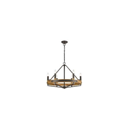 PENDANT SESx6 Small OD662mm Candelabra Medium Oak Wood & Satin Brass Hardware