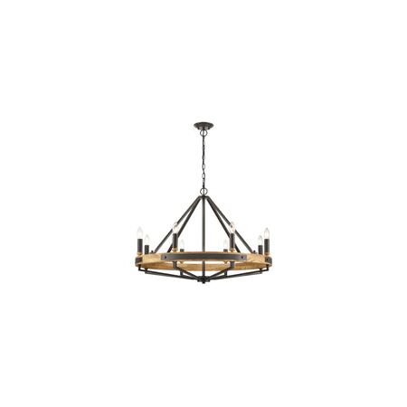 PENDANT SESx8 Medium OD862mm Candelabra Medium Oak Wood & Satin Brass Hardware
