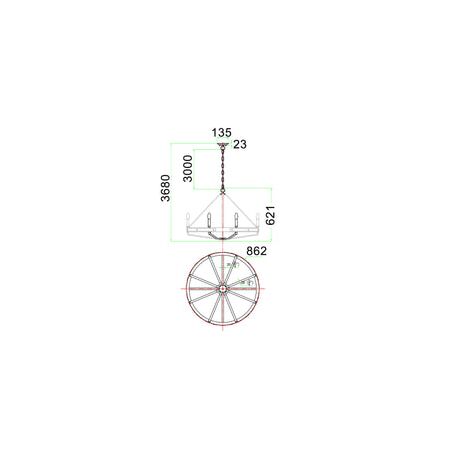 PENDANT SESx8 Medium OD862mm Candelabra Medium Oak Wood & Satin Brass Hardware