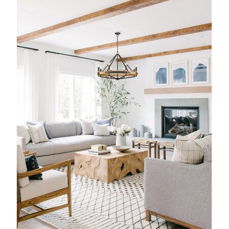 PENDANT SESx8 Medium OD862mm Candelabra Medium Oak Wood & Satin Brass Hardware