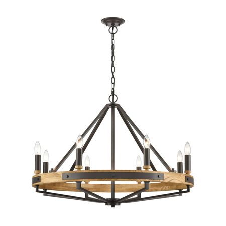 PENDANT SESx8 Medium OD862mm Candelabra Medium Oak Wood & Satin Brass Hardware