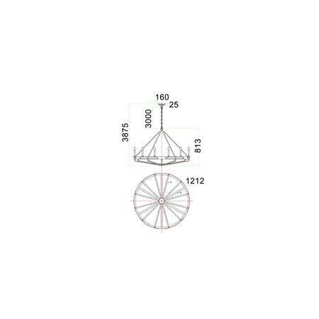 PENDANT SESx12 Large OD1212mm Candelabra Medium Oak Wood & Satin Brass Hardware