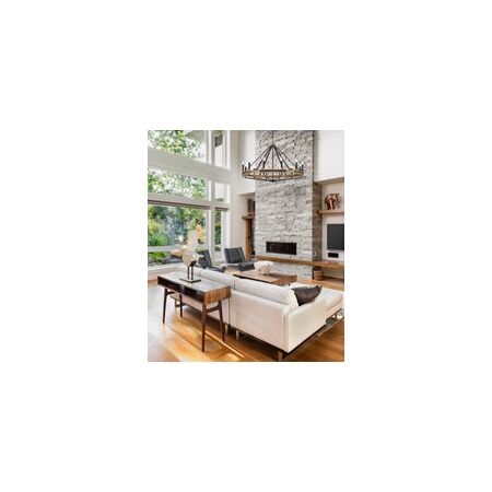 PENDANT SESx12 Large OD1212mm Candelabra Natural Wood & Oil Rubbed Bronze Hardware