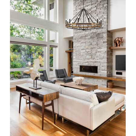 PENDANT SESx12 Large OD1212mm Candelabra Natural Wood & Oil Rubbed Bronze Hardware