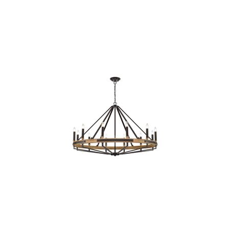 PENDANT SESx12 Large OD1212mm Candelabra Medium Oak Wood & Satin Brass Hardware