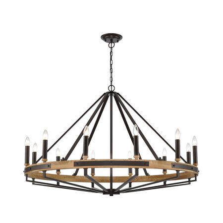PENDANT SESx12 Large OD1212mm Candelabra Natural Wood & Oil Rubbed Bronze Hardware