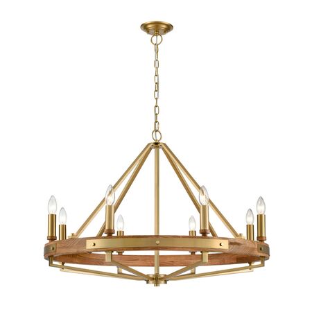 PENDANT SESx8 Medium OD862mm Candelabra Medium Oak Wood & Satin Brass Hardware