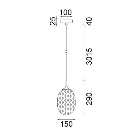 PENDANT SES 10W Frosted Ellipse Glass Segmented w/Brass Highlight Enclosed OD150mm