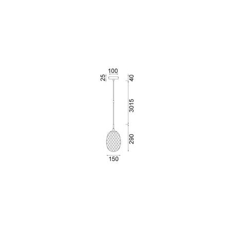 PENDANT SES 10W Smokey Black Ellipse Glass Segmented w/Brass Highlight Enclosed OD150mm
