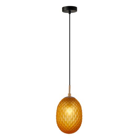PENDANT SES 10W Smokey Black Ellipse Glass Segmented w/Brass Highlight Enclosed OD150mm