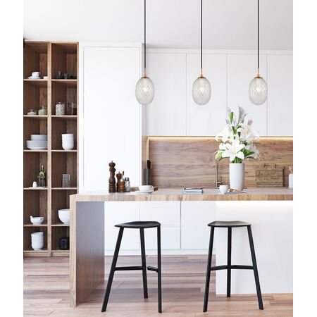 PENDANT SES 10W Frosted Ellipse Glass Segmented w/Brass Highlight Enclosed OD150mm