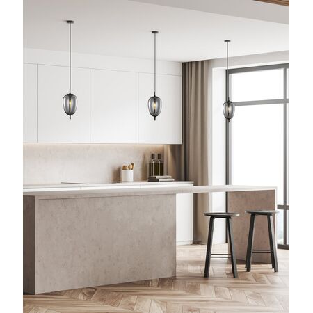 PENDANT SES 10W Oval Smokey Black (Mirror Finish) Glass w/Black Highlight OD160mm x H340mm
