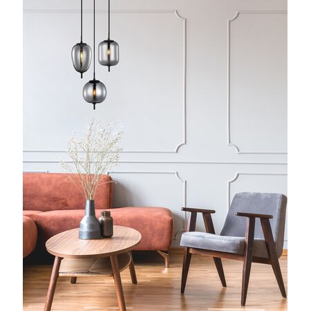 PENDANT SES 10W Round Smokey Black (Mirror Finish) Glass w/Black Highlight OD185mm x H290mm