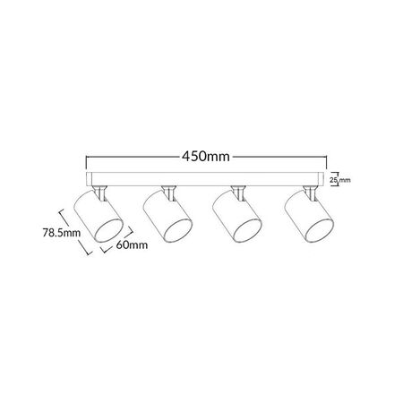 SPOT 4/ADJ GU10 Blk IP20 RECT BAR L450mm x W75mm x H25mm