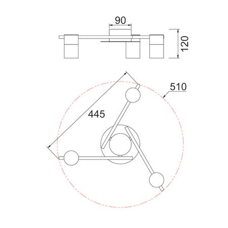 SPOT GU10 X 4 Interior Ceiling Matt  BLK OD520mm H120mm Adj
