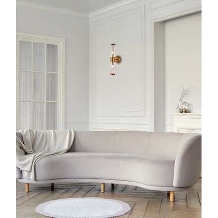 Wall Int S/M 2 x SES Up/Dn 2 x TUBULAR CLR Glass w/ Antique Brass Base
