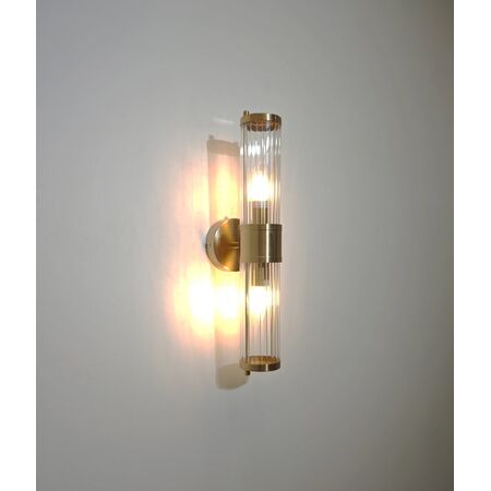 Wall Int S/M 2 x SES Up/Dn 2 x TUBULAR CLR Glass w/ Antique Brass Base