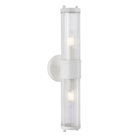Wall Int S/M 2 x SES Up/Dn 2 x TUBULAR CLR Glass w/ Antique Brass Base