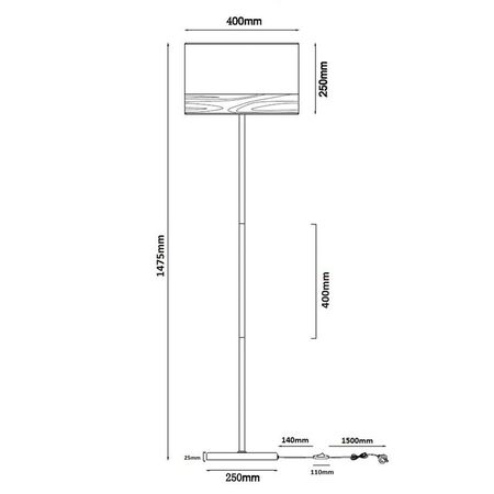 FLOOR ES LGE Blk RND H1475mm w/Wood Veneer Trim