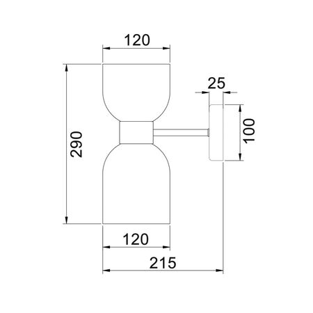 Wall Int S/M ES X 2 Opal 2 x Glass Ellipse w/Brass RND Bracket L215mm (Up/Dn)