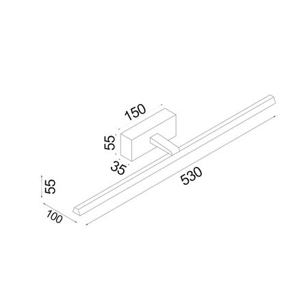 WALL Int S/M 12W LINEAR Ant Brass Tri Dim FR Diff L530 mm 1150Lm