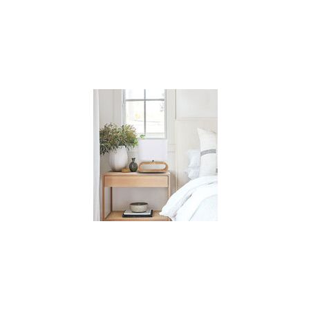 TABLE ES Wh Cloth OVAL OD100mm w/Blonde wood