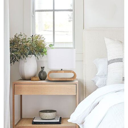 TABLE ES Wh Cloth OVAL OD100mm w/Blonde wood