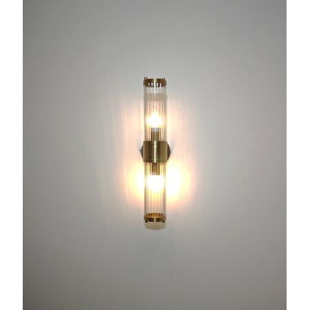 Wall Int S/M 2 x SES Up/Dn 2 x TUBULAR CLR Glass w/ Satin Chrome Base