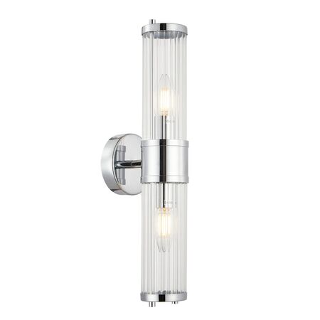 Wall Int S/M 2 x SES Up/Dn 2 x TUBULAR CLR Glass w/ White Base