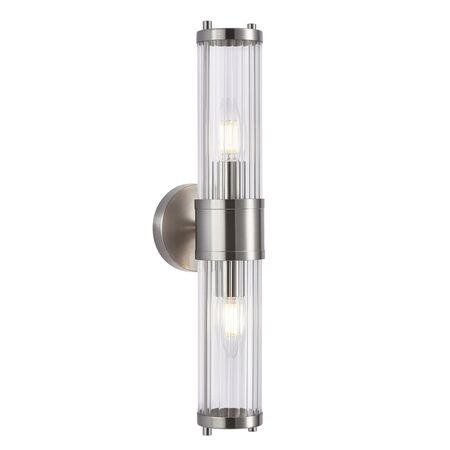 Wall Int S/M 2 x SES Up/Dn 2 x TUBULAR CLR Glass w/ White Base