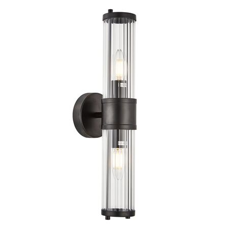 Wall Int S/M 2 x SES Up/Dn 2 x TUBULAR CLR Glass w/ Black Base