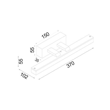 WALL Int S/M 8W RECT Blk Tri Dim FR Diff L370 mm 931Lm
