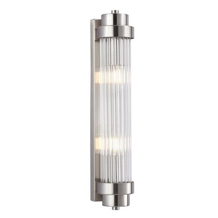 Wall Int S/M 2 x SES Up/Dn CLR Glass Rod w/ Antique Brass Base