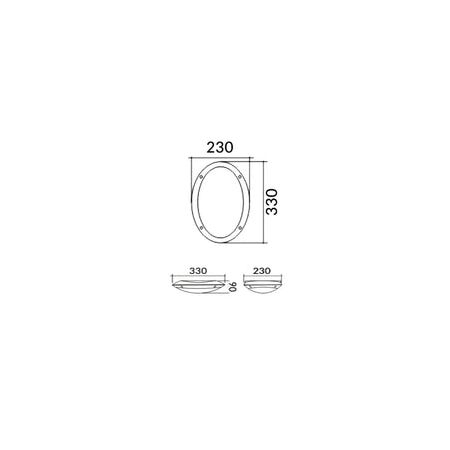 BULKHEAD 12W OVAL Blk 4K IP66 OD330mm 800 Lm