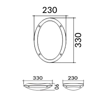 BULKHEAD 12W OVAL Blk 4K IP66 OD330mm 800 Lm